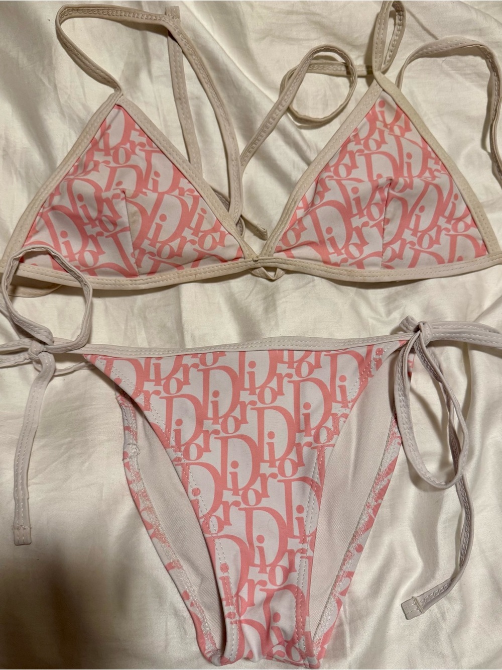 Christian Dior Diorissimo Pink Logo Triangle Bikini Set